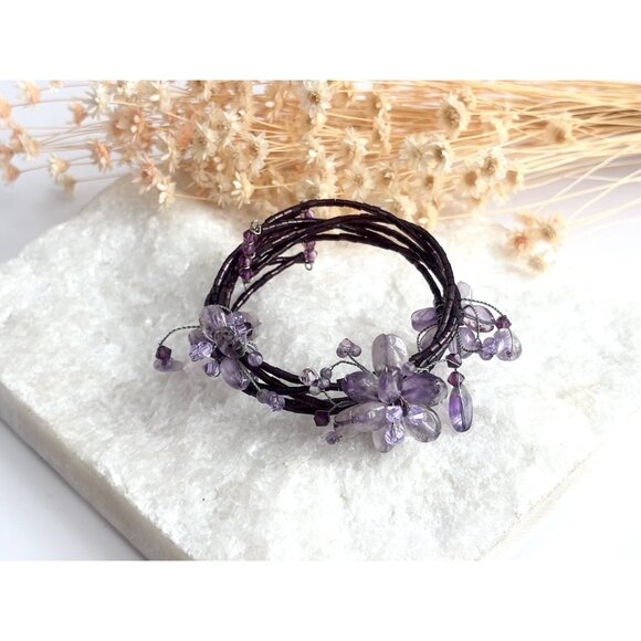 Wrap Around Purple Beaded Vintage Floral Multi Layered Bracelet - Picture 12 of 12